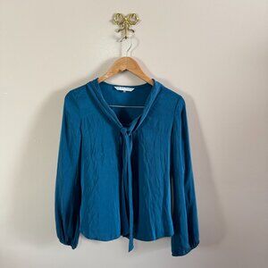Trina Turk‎ Tie Neck Silk Top Blue Turquoise Size XSmall Spring Formal
